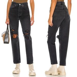 Agolde 90s High Rise Distressed Straight Jeans Black Women’s 24